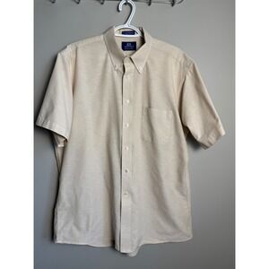 Stafford Short Sleeve Oxford Button Down Shirt 17 Tan Business Casual Preppy